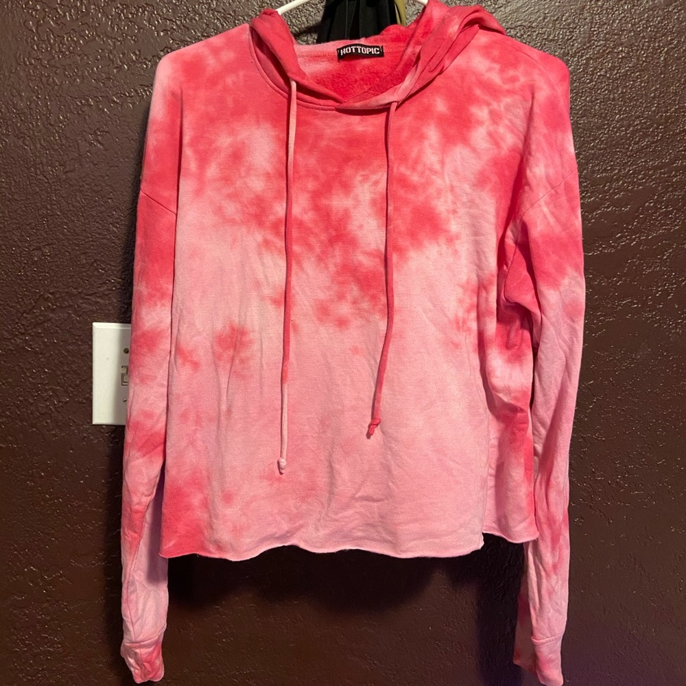 Pink tie dye crop hoodie size Medium hot topic